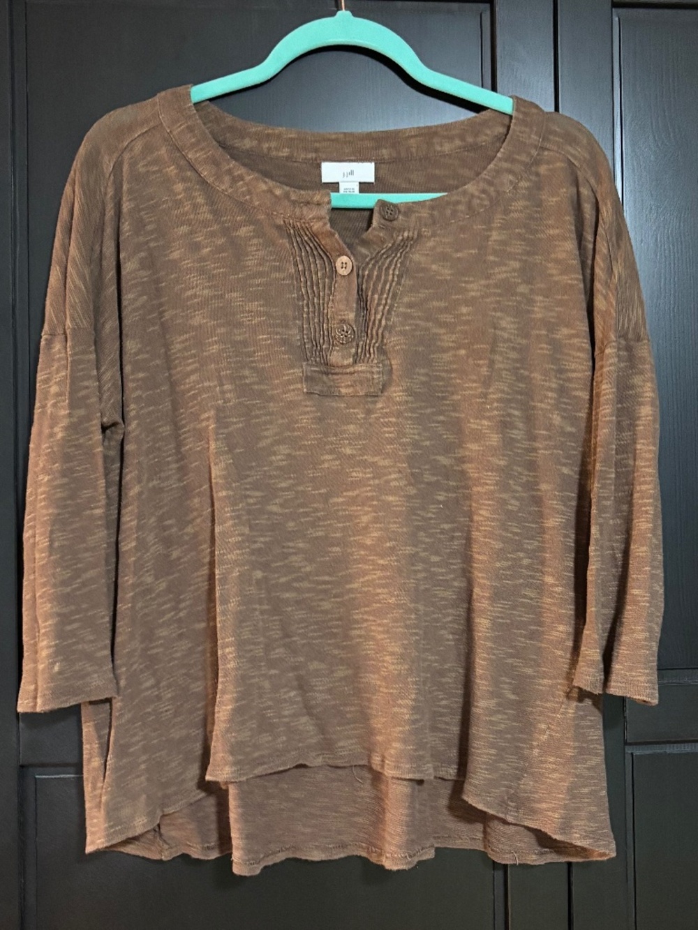 J.Jill brown space-dye knit Henley top, Size L